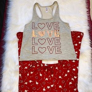 Fancy Affairs Red and Gray Love And Heart Print Pajama Set